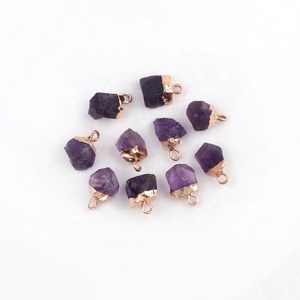 Natural <b>Amethyst</b> <b>Raw</b> Gemstone February Birthstone Rose Gold Electroplating Single Bail Connectors Jewelry Findings Components - Product Image 2