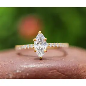 2.7gms המרקיזה לחתוך יהלומי טבעת נשים תכשיטים 14k זהב סוליטייר טבעת מתנת יום נישואים תכשיטי צד אבן יהלום טבעת
