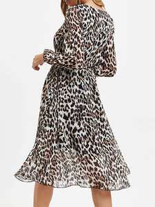 Style doux nouvelle robe Maxi imprimé léopard pour femmes longueur au genou manches longues naturel lavable pour les vacances d'été vacances Boho - Product Image 4