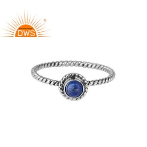 Anillo de Plata de Ley 925 oxidado con diseño trenzado, Gema lapislázuli de corte redondo Natural, anillo apilable, fabricante de joyería - Product Image 1