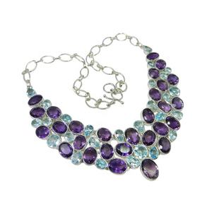 Collar de piedras preciosas múltiples para mujer, joyería nupcial, Plata de Ley 925, amatista - Product Image 1