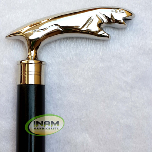 Canne de marche en bois de qualité supérieure avec poignée en laiton Jaguar pour personnes âgées |   Canne de marche de luxe avec tête d'animal pour hommes, élégante et noire - Product Image 1