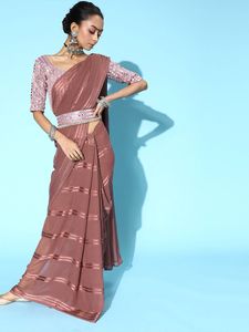 Exclusivo New Stripe Leheriya Georgette Saree con espejo Blusa DE TRABAJO Seda de moda para fiestas de bodas tradicionales indias - Product Image 2