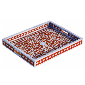Bandeja con incrustaciones de hueso indio para servir, con incrustaciones de resina, bandeja hecha a mano con diseño Floral para decoración de cocina, acentos para el hogar Axiom - Product Image 1