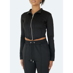 Veste de survêtement corset de peinture personnalisée pour femmes noir hiver fermeture éclair respirant teint uni vente en gros - Product Image 3