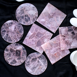 Square Rose Quartz and Amethyst <b>Crystal</b> Coaster <b>Set</b> Pink Stone Mug Beer Coaster | Purple Aura Sphere Coaster Marble Wholesale - Product Image 3