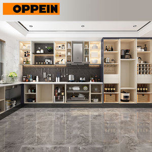 Gabinetes de Cocina Altos Modernos en Laca Azul Marino con Puertas de Vidrio, Grifo para Fregadero, Bisagras y Correderas para Cajones - Product Image 4