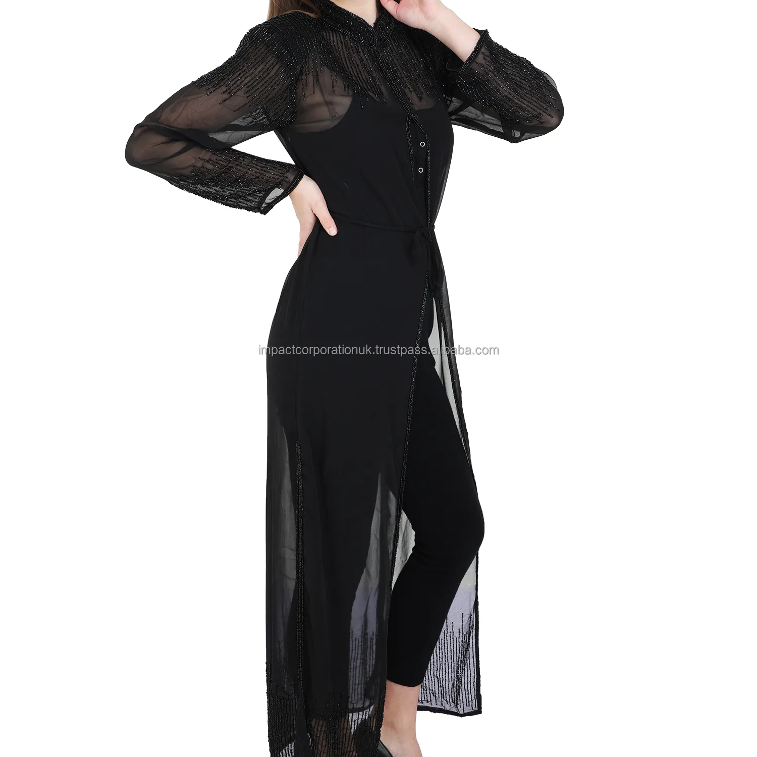 Cubierta de la fiesta de cóctel usar CARDIGAN/encogiéndose de hombros/KAFTAN/abrigo/ABAYA estilo Georgette una pieza de manga larga Abaya vestido Abaya