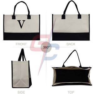 Bolso de mano con monograma con lona de algodón 100% y proveedor de bolsos con monograma personalizado elegante - Product Image 1