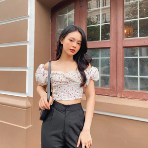 Top corto Floral con hombros descubiertos para mujer, personalizado, hecho en Vietnam, novedad de Verano de 2020 - Product Image 5