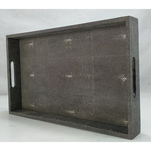 Handmade Retro Tea Tray Vietnam Charcoal Rectangle Serving Tray Shagreen Edges DAPHOCO Veneer <b>Tampered</b> Household - Product Image 5