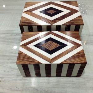 Boîte en résine décorative indienne faite à la main, bords jaunes extérieurs blancs pour présentoir à bijoux de salon, décoration de table en bois - Product Image 3