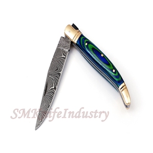 Couteau de poche pliant fait main de damas avec étui en cuir (smk1271), couteau multifonctionnel en acier, couteaux Sm de couleur bois - Product Image 3