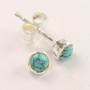 ต่างหูสตั๊ดสีเทอร์ควอยซ์ขนาดเล็ก 925 เงินสเตอร์ลิงแท้ชุบทอง ของขวัญวันครบรอบ เครื่องประดับ - Product Image 2