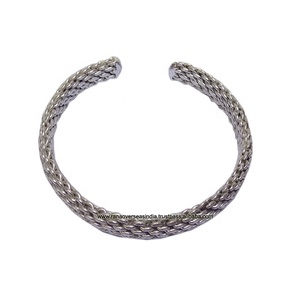 Rana Overseas Inc Wholesale Brass <b>Cuff</b> Bangle <b>Bracelet</b> <b>Silver</b> Plated Woven Pattern Modern Adjustable Open Bangle for Women Girls - Product Image 1