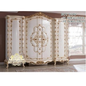Armario tallado a mano con acabado de oro blanco para el hogar, mueble de lujo para dormitorio, tallado en madera blanca para el hogar DST - Product Image 1