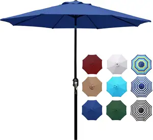 户外铝制天井伞、条纹天井伞、带按钮倾斜和曲柄的市场条纹伞