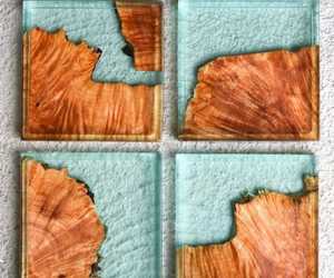 Posavasos de piedra de resina con aislamiento térmico, posavasos cuadrado hecho a mano de madera de olivo y resina para beber cerveza, café, té, posavasos - Product Image 5