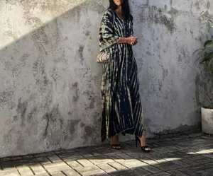 Robe longue blanche à manches mi-longues pour femmes, style Boho décontracté, teinture par nouage, caftan, nouvelle collection 2022 - Product Image 4