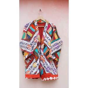 Handmade Quilt Kimono Style <b>Women's</b> <b>Coat</b> Indian Vintage Cotton Kantha Jacket Long Floral Floral Bath Robe Beachwear Winter <b>Wrap</b> - Product Image 2