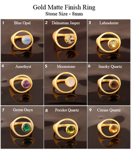 Bague en quartz fumé naturel, mode tendance, plaqué or, réglable, rond ouvert, cabochon, bague géométrique de créateur - Product Image 2