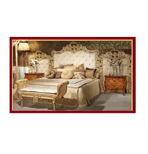 Роскошная круглая кровать с резьбой по дереву, классический золотой комплект для спальни, необычная Свадебная двуспальная кровать