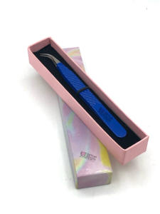 แหนบต่อขนตาสแตนเลสปลายเงินปลายโค้งเคลือบผงสีฟ้า - Product Image 6