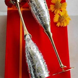 Luxury <b>Silver</b> Plated Goblet Glass Set Handcrafted Vintage Brass Wine Goblets Premium Wedding & Bridesmaid Gift Home Decorative - Product Image 6