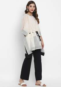 100% Soft Breathable Cotton <b>Kaftan</b> Night <b>Dress</b> Washable Floor-Length Ivory Half Sleeves Solid Pattern Pajama - Product Image 3