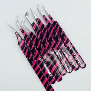 Nouveau design imprimé pince à épiler personnalisée poignée simple pince à épiler en acier inoxydable logo de vison pince à épiler extension de cils logo d'emballage - Product Image 1