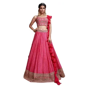 Nieuwste Indiase Designer Wedding Party Wear Chinon Zijde Borduurwerk Werk Lehenga Choli Roze Kleur Voor Vrouwen Groothandel Goedkope Rate