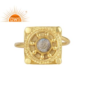 Lanli — création de bijoux, bague en argent Sterling 925, plaqué or 18k, Style ethnique, Labradorite, pierres précieuses - Product Image 1