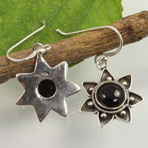 Pendiente de boda de Plata de Ley 925 redondo de 9mm, diseño de flor de sol con piedras preciosas naturales de ónix negro de alta calidad, regalo de aniversario - Product Image 2