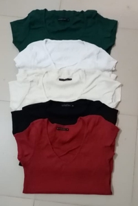 Leftover Apparels etiquetas de marca mujeres Slim Fit Casual 100% algodón comprimido cuello en V negocios camisetas de punto Bangladesh - Product Image 5