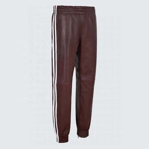 Pantalon de jogging unisexe en cuir marron Nappa souple, design élégant 2026, avec logo droit, sangles blanc cerise, respectueux de l'environnement, délavage à la pierre - Product Image 4