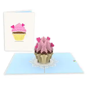 Happy Birthday Cupcake ออกแบบใหม่ Handmade การ์ดอวยพรเชิญ Pop Up Card 3D ขายส่งเวียดนาม