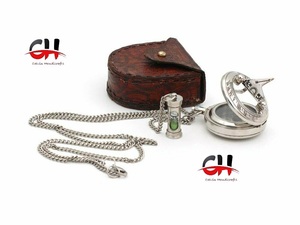 Nautical Working <b>Compass</b> Necklace Brass Sundial <b>Compass</b> 47Mm W/Leather Case <b>Compass</b> by Calvin Handicraft - Product Image 4