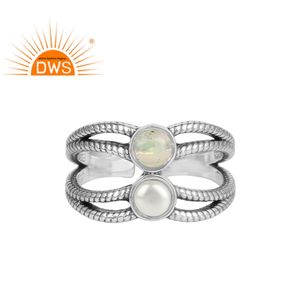 หินธรรมชาติเอธิโอเปียโอปอลและไข่มุกข้อควรระวังแยกก้านปรับแหวนผู้ค้าส่งเครื่องประดับ - Product Image 1