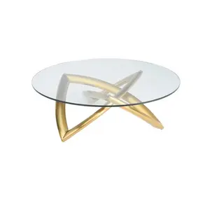 Nuovo Design lucido finito in acciaio inox tavolino Design moderno arredamento per la casa tavolo con piano in vetro a basso prezzo
