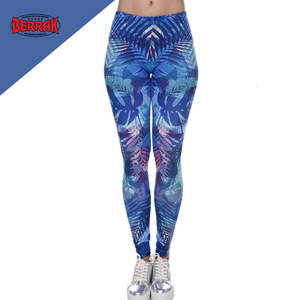 Mallas ajustadas con estampado de hojas tropicales para mujer, Leggings de Fitness, Sexy, de cintura alta, color azul - Product Image 2