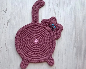 Sets de table en forme de chat au crochet, rose, bleu sarcelle et violet, design cartoon, lavables en machine, décoration pour la maison - Product Image 2