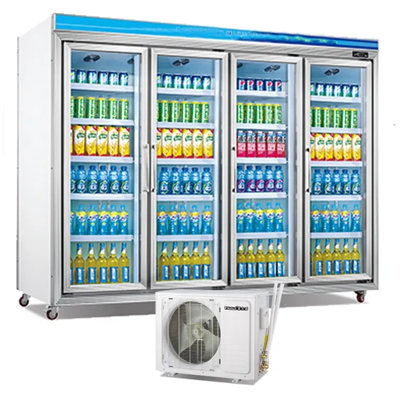 실외 응축 장치 차가운 음료 디스플레이 냉장고 4 유리 도어 음료 쿨러