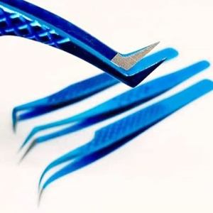 Pinzas de Cejas y Pestañas de Acero Inoxidable con Logotipo Personalizado, Extensión de Pestañas con Agarre de Fibra Curva, Nanotecnología, Plasma Azul, Uso de Belleza - Product Image 4