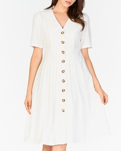 Nuevo Vestido Formal de Lino 100% Blanco, Manga Corta, Cuello en V, Largo hasta la Rodilla, Transpirable, Lavable y de Corte Holgado - Product Image 4