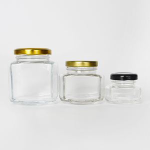 Haute Silex Vide Récipient En Verre Ovale Bocal En Verre Hexagonal Avec Or Couvercle De <span class=keywords><strong>Cosse</strong></span> En Métal Pour La Confiture - Product Image 4