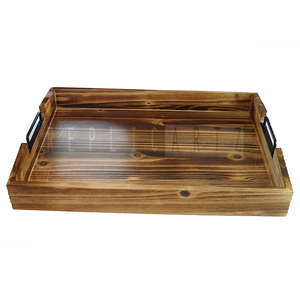 Maximus International Rustic Wooden Serving Tray Metal Handles | Art Deco Decorative Breakfast Tray Coffee <b>Table</b> Organizer - Product Image 5
