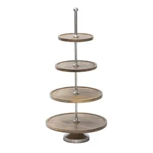 4 Tier Wooden & Metal Cake Stand Home Hotel & Restaurant Serving Cake Stand Dessert Display Serving Cake Stand