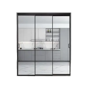 Zj100-10 de cocina y ducha de aluminio negro, diseño pequeño, tres puertas correderas de vidrio, precio de fábrica