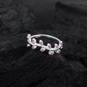 Best Seller Natural Pink Sapphire Gemstone Leaf Tree Bunch Band Sólido Puro 925 Anillo de plata esterlina Joyería fina para ella - Product Image 4