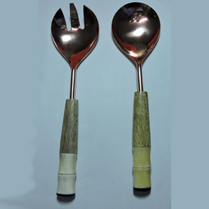 Servidor de ensalada de acero inoxidable, vajilla gratis, cuencos para servir ensalada de madera, cuchara, tenedor, juego de logotipo personalizado para cocinar, cuenco de madera de Acacia - Product Image 2
